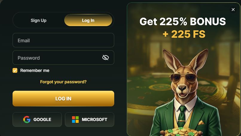 Casino GOldenRoo LogIn Form