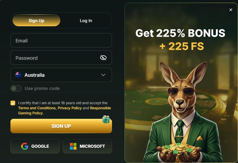 GoldenRoo Casino Registration Form